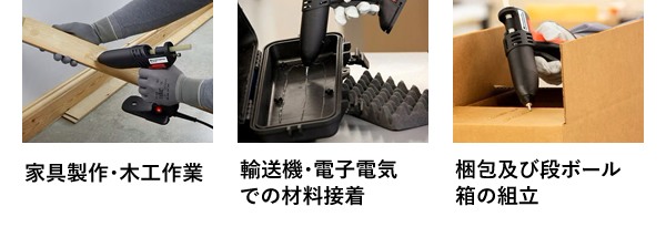 家具製作・木工作業 輸送機・電子電気での材料接着 梱包及び段ボール箱の組立